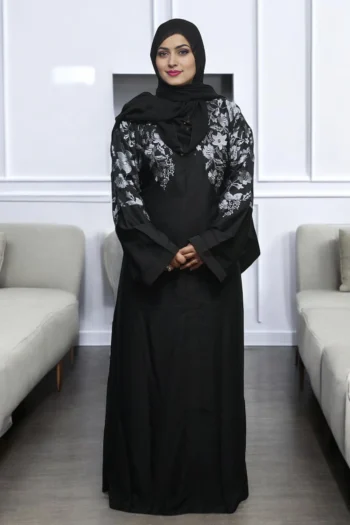 Floral Embroidery Premium Burqa in Black