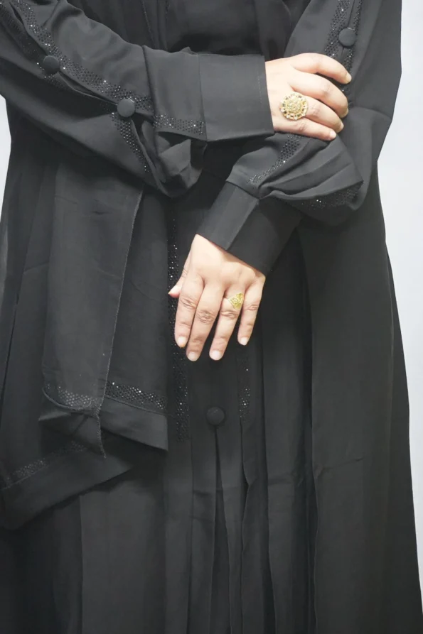 Black Stone Work Burqa in Black