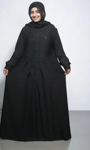 Black Stone Work Burqa in Black