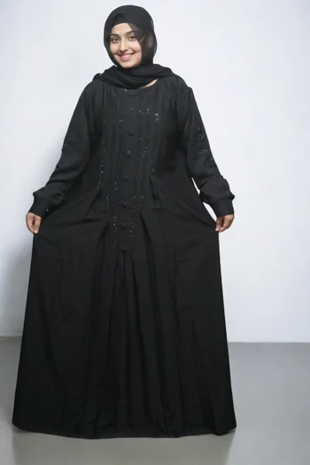 Black Stone Work Burqa in Black
