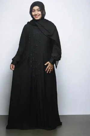 Black Stone Work Burqa in Black