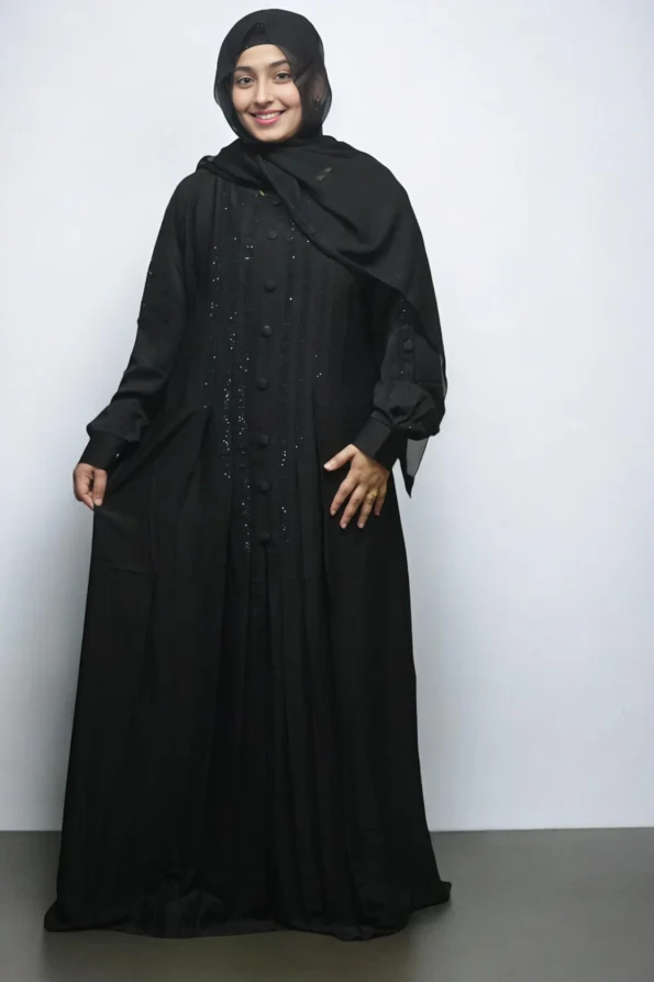Black Stone Work Burqa in Black
