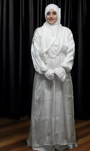 Luxury Organza Burqa in White with Black-White Glass And Stone Work