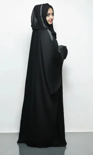 Abaya WHITE STIP AND BLACK STONE Work