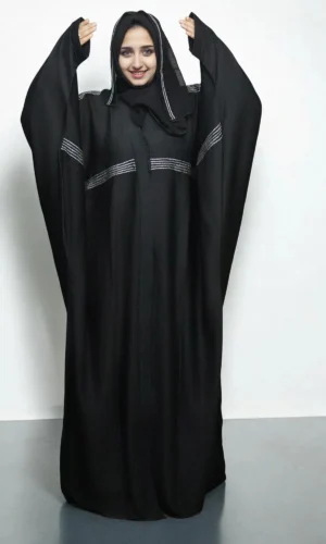 Abaya WHITE STIP AND BLACK STONE Work