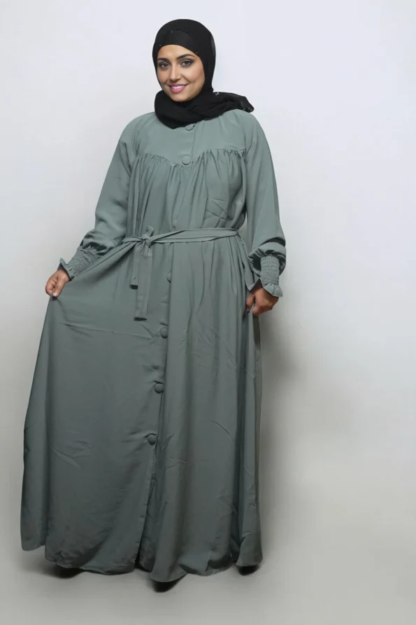 Turkish Burqa FULL BUTTONS OPEN Belt in GRAY