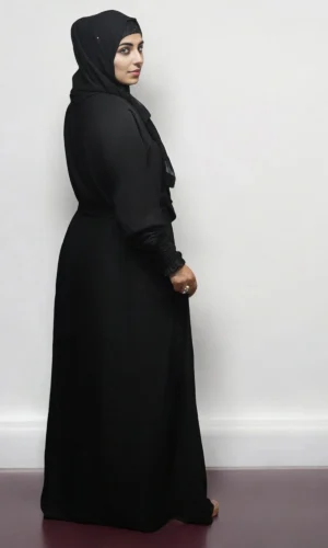 Burkha Full Buttons With Belt in Black