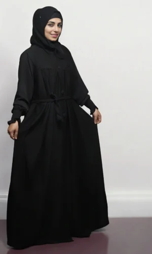 Burkha Full Buttons With Belt in Black