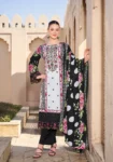 Pakistani Cambric Cotton Embroidered Salwar Suit Dress Black Ivory