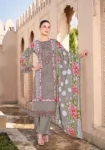 Pakistani Cambric Cotton Embroidered Salwar Suit Dress Elegant Ash Grey