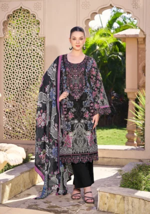 Pakistani Cambric Cotton Embroidered Salwar Suit Dress Midnight Black