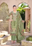 Pakistani Cambric Cotton Embroidered Salwar Suit Dress Olive Green