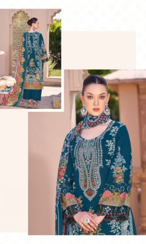 Pakistani Cambric Cotton Embroidered Salwar Suit Dress Wear Royal Teal Blue