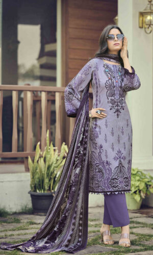 Pakistani Cotton Dress Material Unstitched Embroidered Salwar Kameez Suit with Cotton Mal Mal Dupatta Mauve Purple