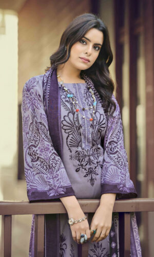 Pakistani Cotton Dress Material Unstitched Embroidered Salwar Kameez Suit with Cotton Mal Mal Dupatta Mauve Purple