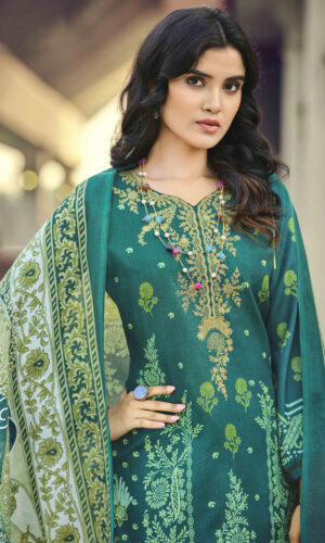 Pakistani Cotton Dress Material Unstitched Embroidered Salwar Kameez Suit with Cotton Mal Mal Dupatta Teal Blue