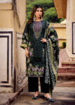 Pakistani Cotton Dress Material Unstitched Embroidered Salwar Kameez with Cotton Mal Mal Dupatta Black
