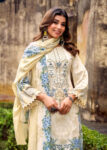 Pakistani Cotton Dress Material Unstitched Embroidered Salwar Kameez with Cotton Mal Mal Dupatta Cream (2)
