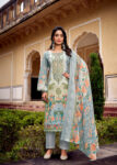 Pakistani Cotton Dress Material Unstitched Embroidered Salwar Kameez with Cotton Mal Mal Dupatta Grey