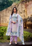 Pakistani Cotton Dress Material Unstitched Embroidered Salwar Kameez with Cotton Mal Mal Dupatta Lavender