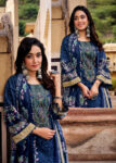 Pakistani Cotton Dress Material Unstitched Embroidered Salwar Kameez with Cotton Mal Mal Dupatta Navy Blue