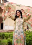 Pakistani Cotton Dress Material Unstitched Embroidered Salwar Kameez with Cotton Mal Mal Dupatta Olive Green