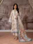 Pakistani Pure Cotton Embroidered Dress Material with Chiffon Dupatta Premium Unstitched Suit for Women Festive Wear Ivory Off-White