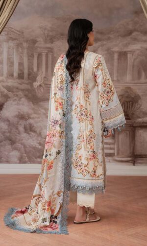 Pakistani Pure Cotton Embroidered Dress Material with Chiffon Dupatta Premium Unstitched Suit for Women Festive Wear Ivory Off-White
