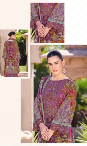 Pakistani Suit Cambric Cotton Embroidered Dress Material with Cotton Malmal Dupatta Premium Unstitched – Plum Purple