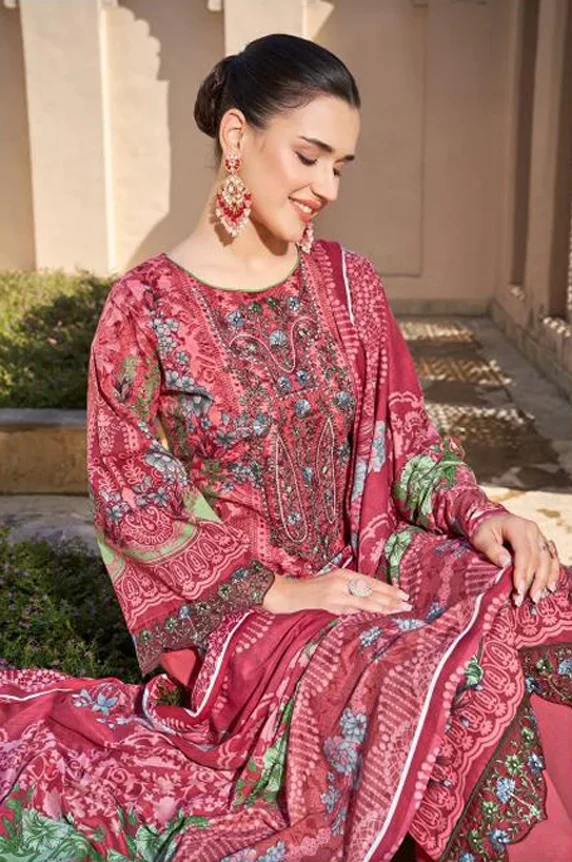 Pakistani Suit Cambric Cotton Embroidered Dress Material with Cotton Malmal Dupatta Premium Unstitched – Rose Pink (2) Pakistani Suit Cambric Cotton Embroidered Dress Material with Cotton Malmal Dupatta Premium Unstitched – Rose Pink