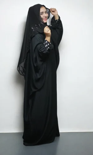ABAYA BLACK STONE WORK ON SLEEVS AND DUPATTA In Black