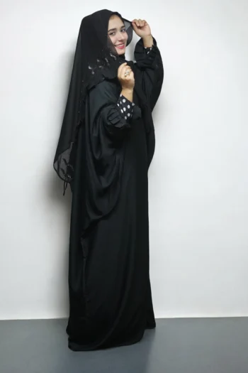 ABAYA BLACK STONE WORK ON SLEEVS AND DUPATTA In Black