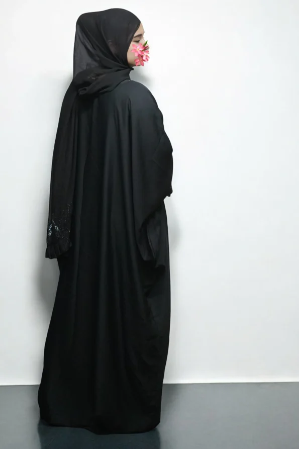 ABAYA BLACK STONE WORK ON SLEEVS AND DUPATTA In Black