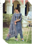 Pakistani Suit Pure Cotton Dress Material Gray Unstitched Embroidered Salwar Kameez